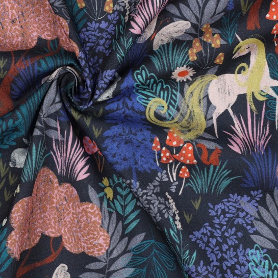 BAUMWOLLE POPELINE DIGITAL EINHÖRNER MARINEBLAU #7