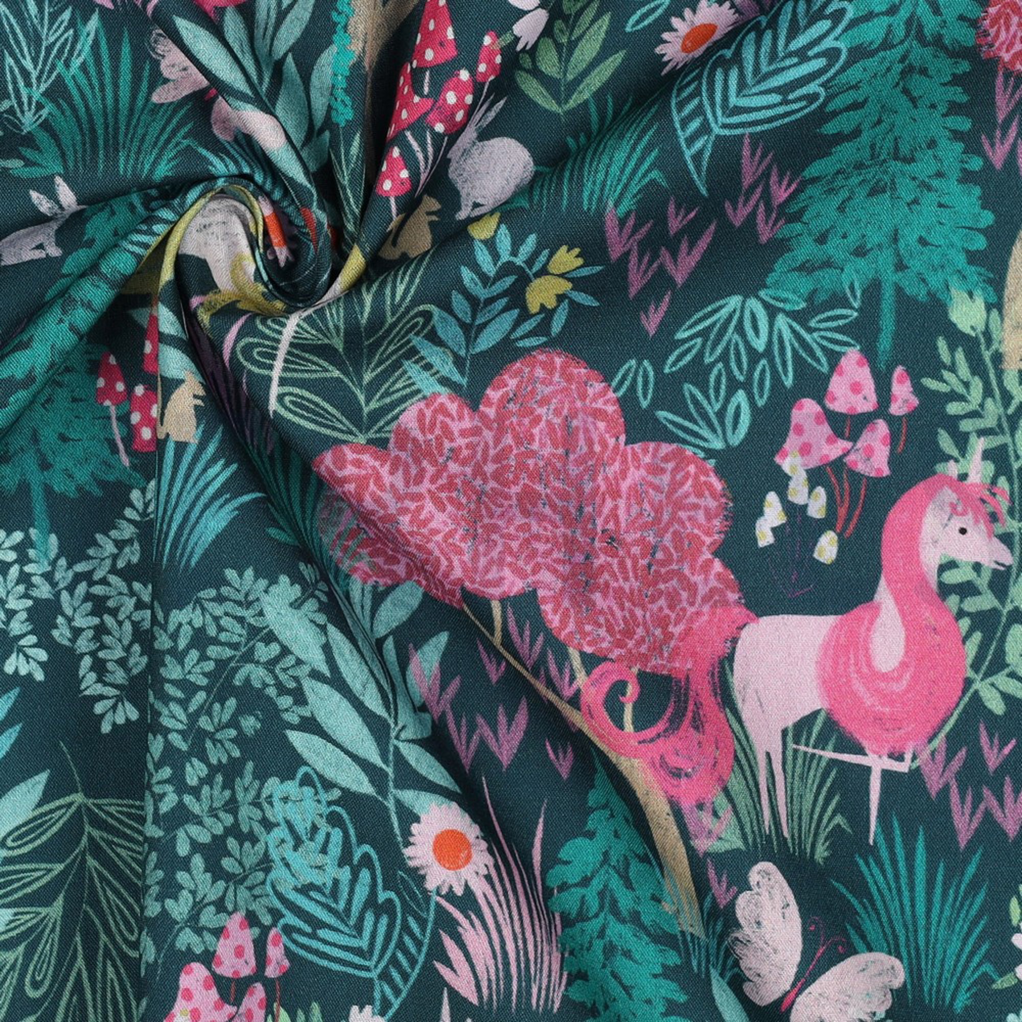 FINE POPLIN DIGITAL UNICORNS DARK GREEN (high resolution) #2