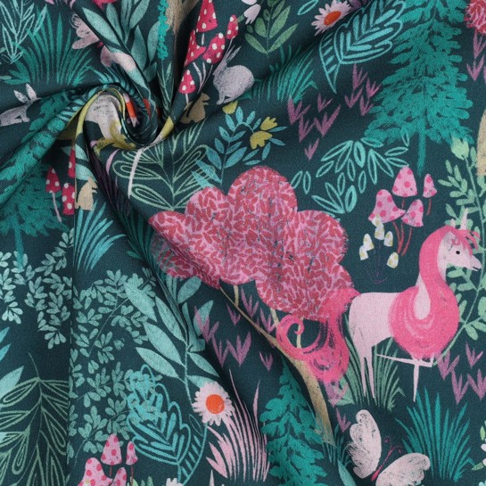 FINE POPLIN DIGITAL UNICORNS DARK GREEN #7