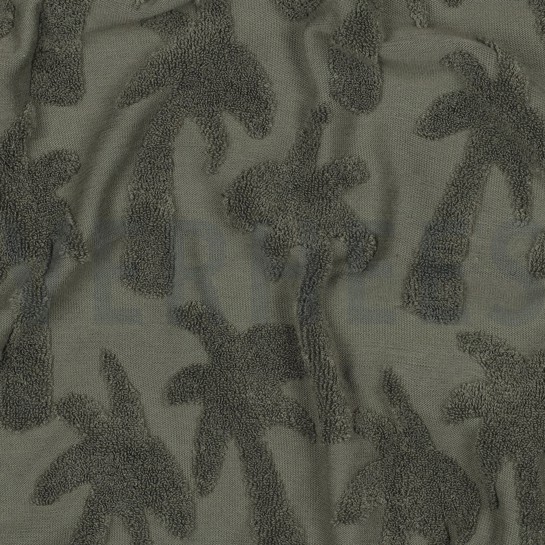 COTTON TOWELLING KNIT PALMTREES ARMY GREEN #7