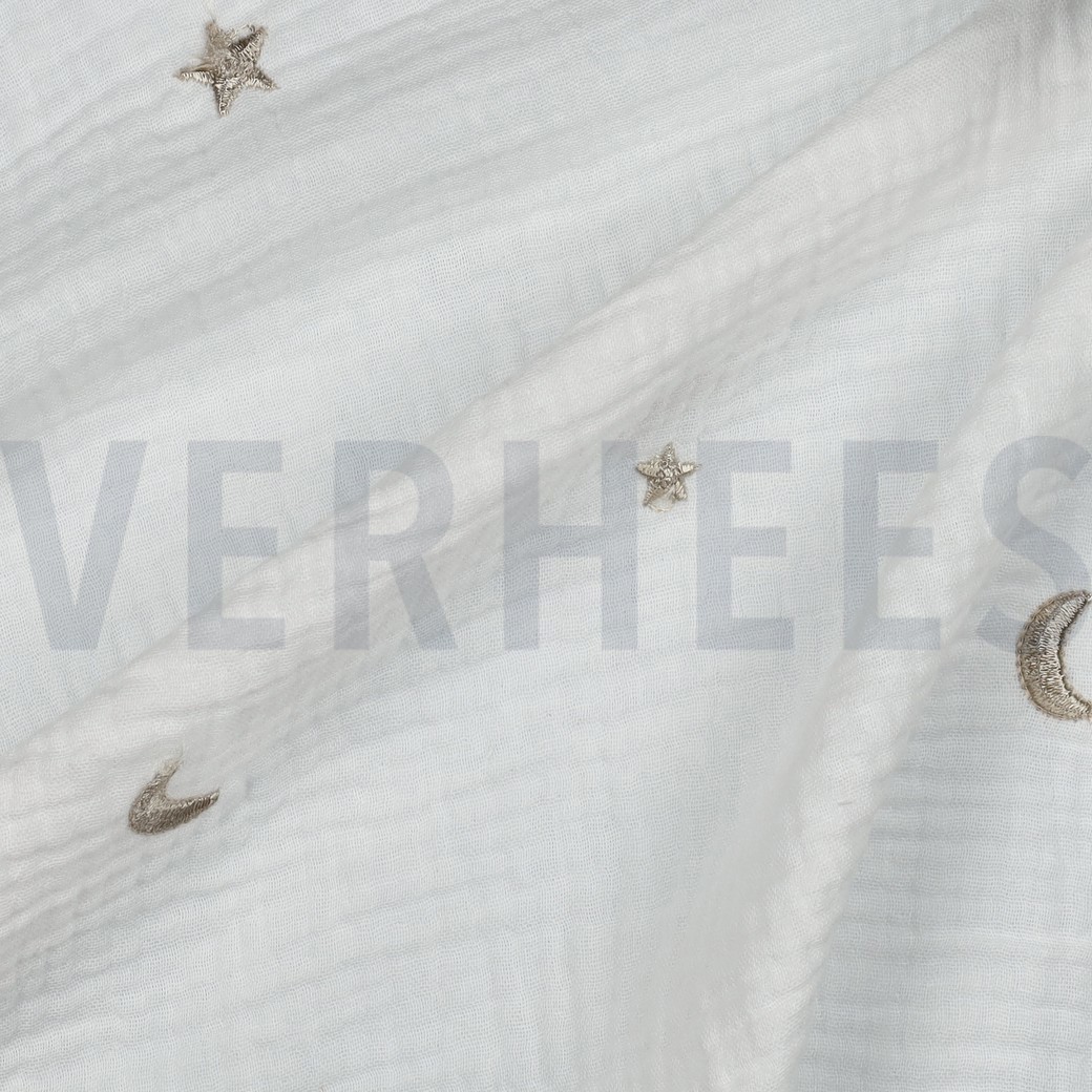 DOUBLE GAUZE EMBROIDERY STERREN GEBROKEN WIT #7