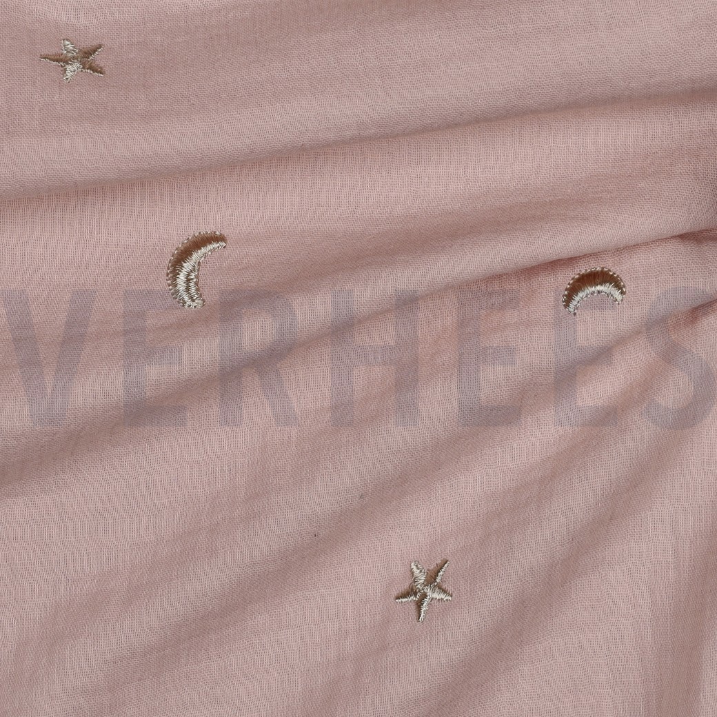 DOUBLE GAUZE EMBROIDERY STERREN ZACHTROZE/OUDROZE #7