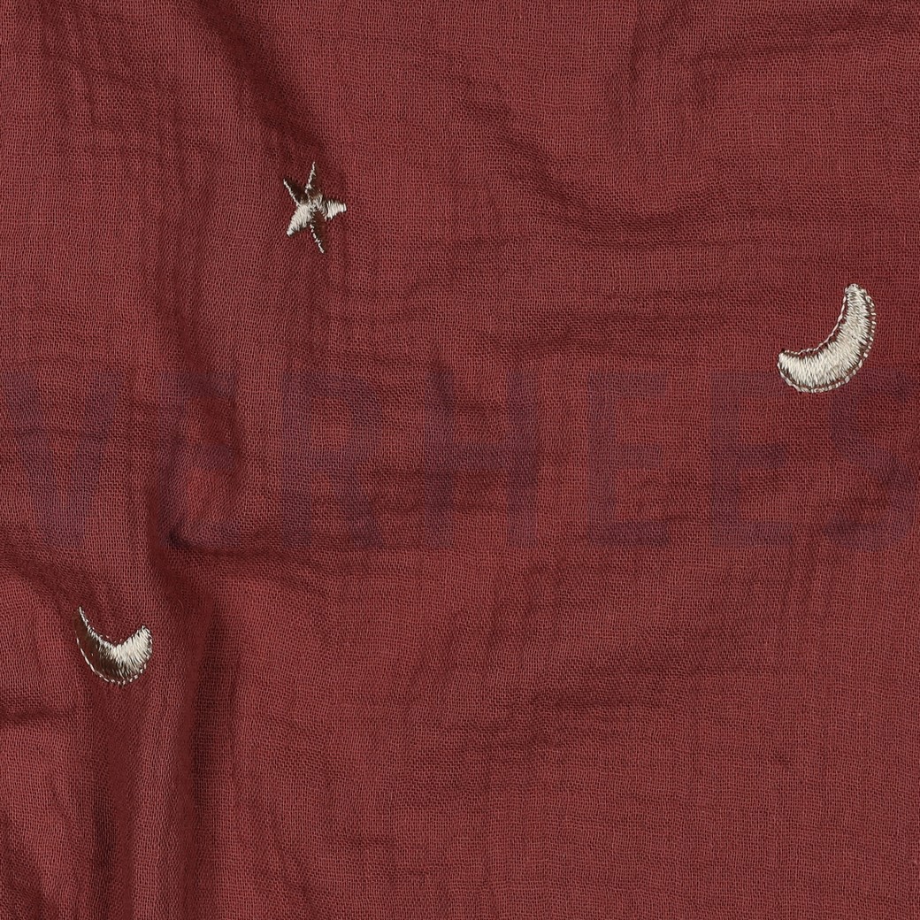 DOUBLE GAUZE EMBROIDERY STARS RED #7