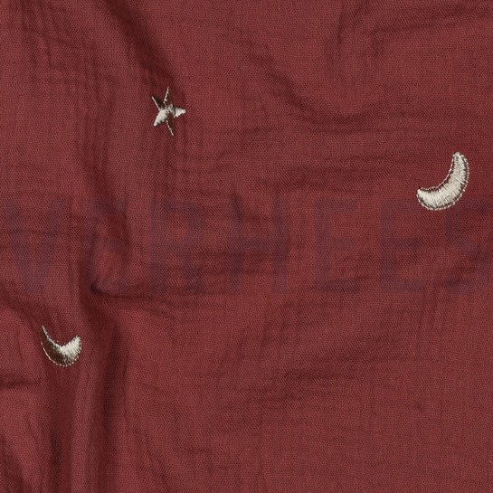 MUSSELIN STICKEREI STERNE ROT #7