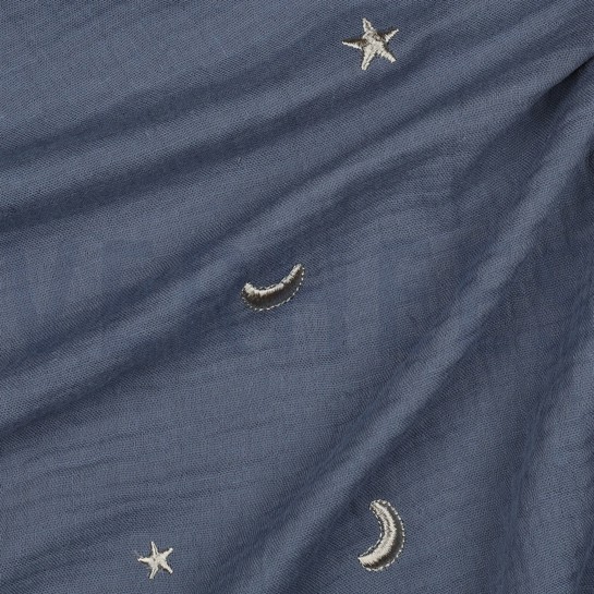DOUBLE GAZE DE COTON BRODERIE ÉTOILES JEAN BLEU #7