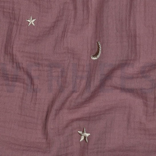 MUSSELIN STICKEREI STERNE ALT LILA #7