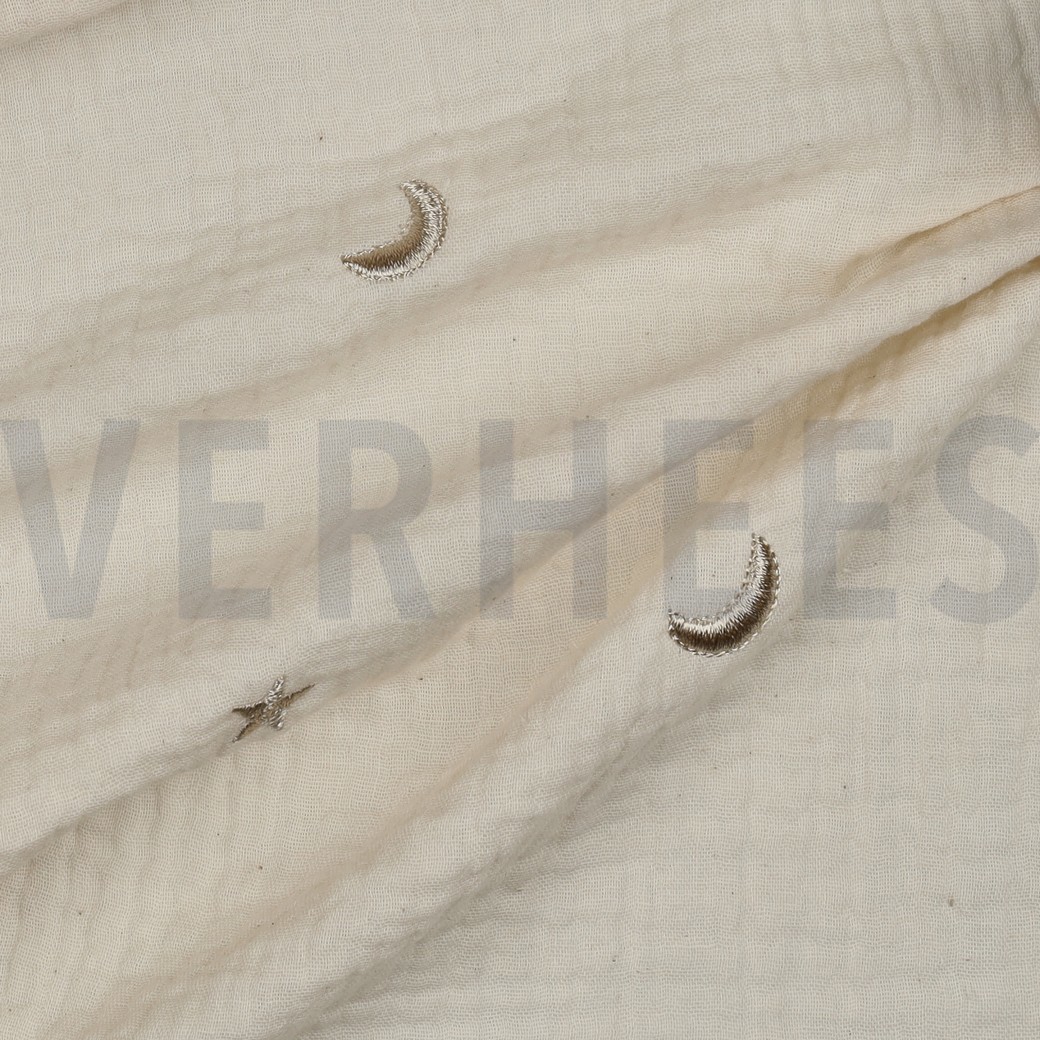 DOUBLE GAZE DE COTON BRODERIE ÉTOILES NATUREL #7