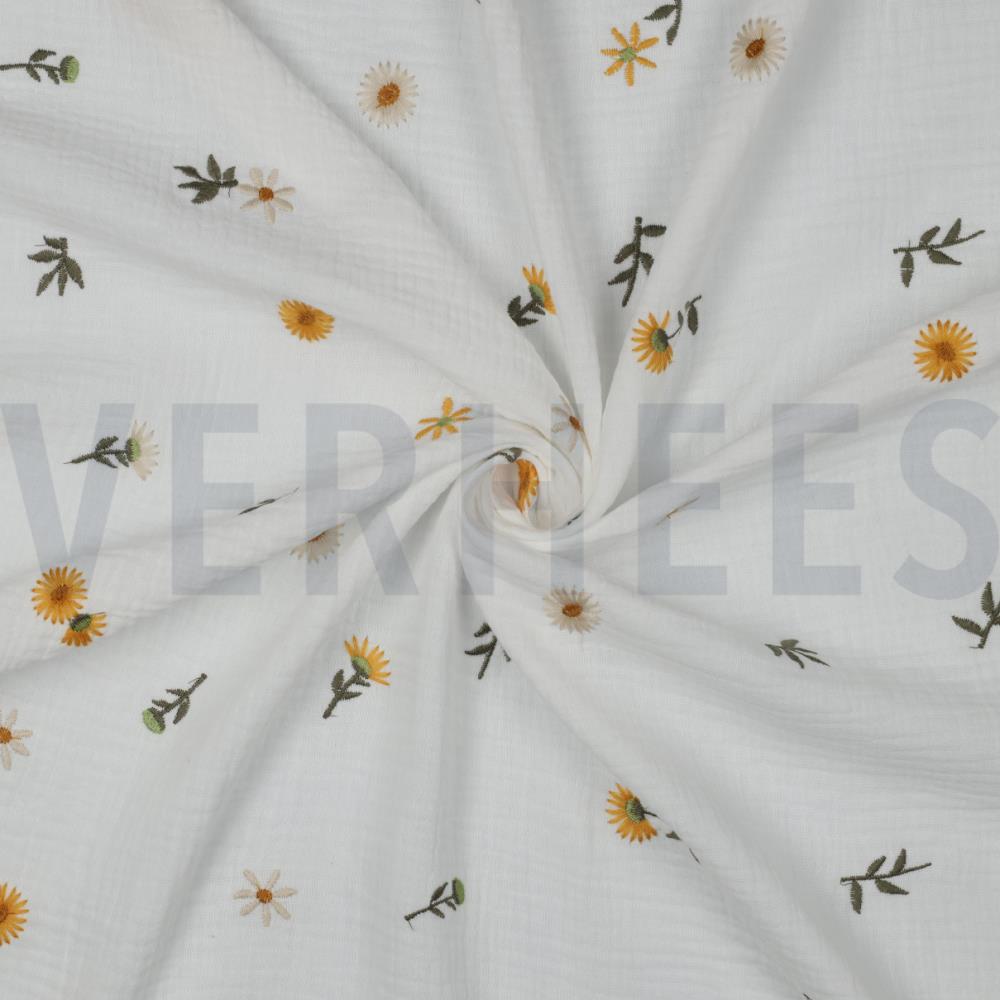 DOUBLE GAUZE EMBROIDERY ZONNEBLOEMEN BEIGE #7