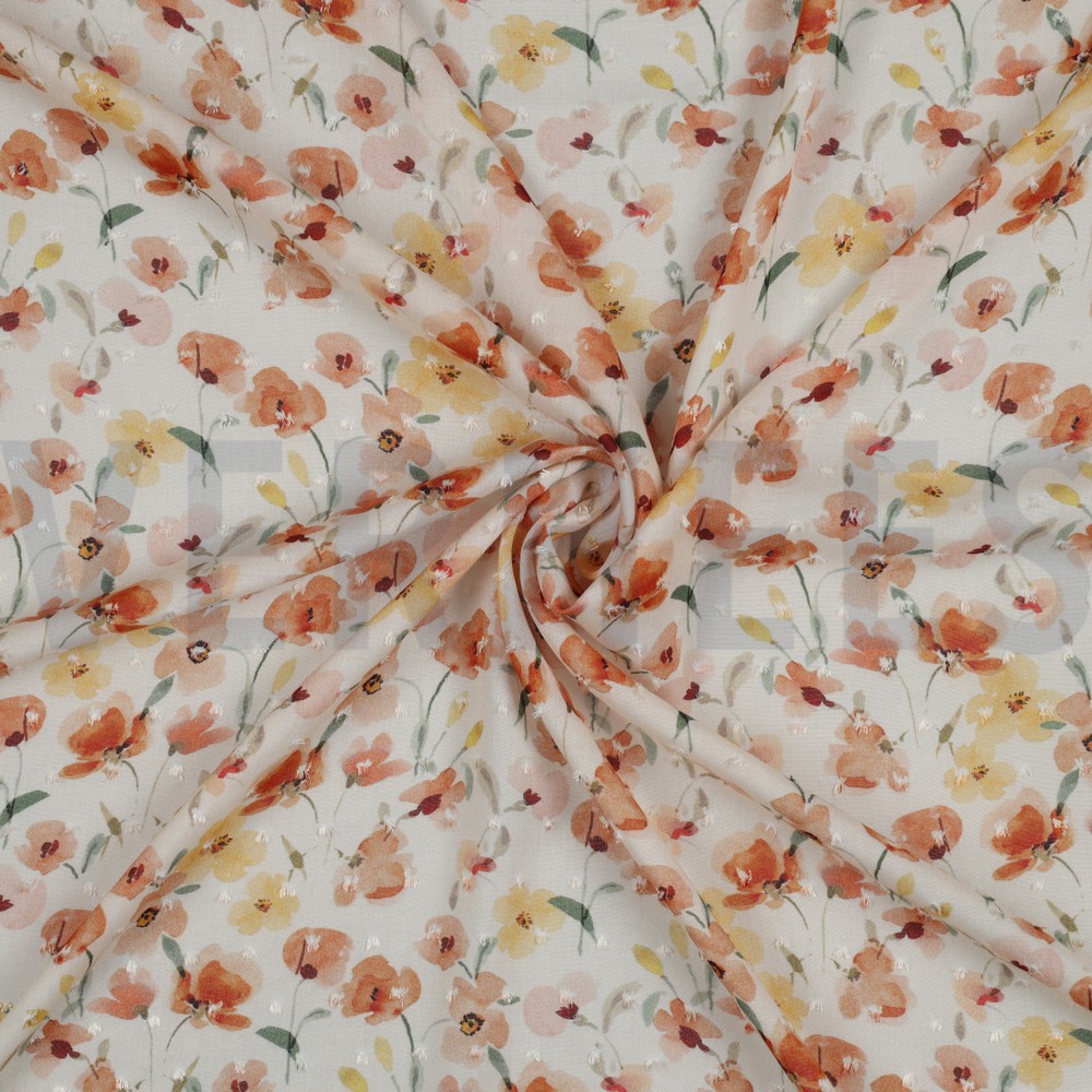 VISCOSE DOBBY DIGITAL FLEURS ORANGE #7