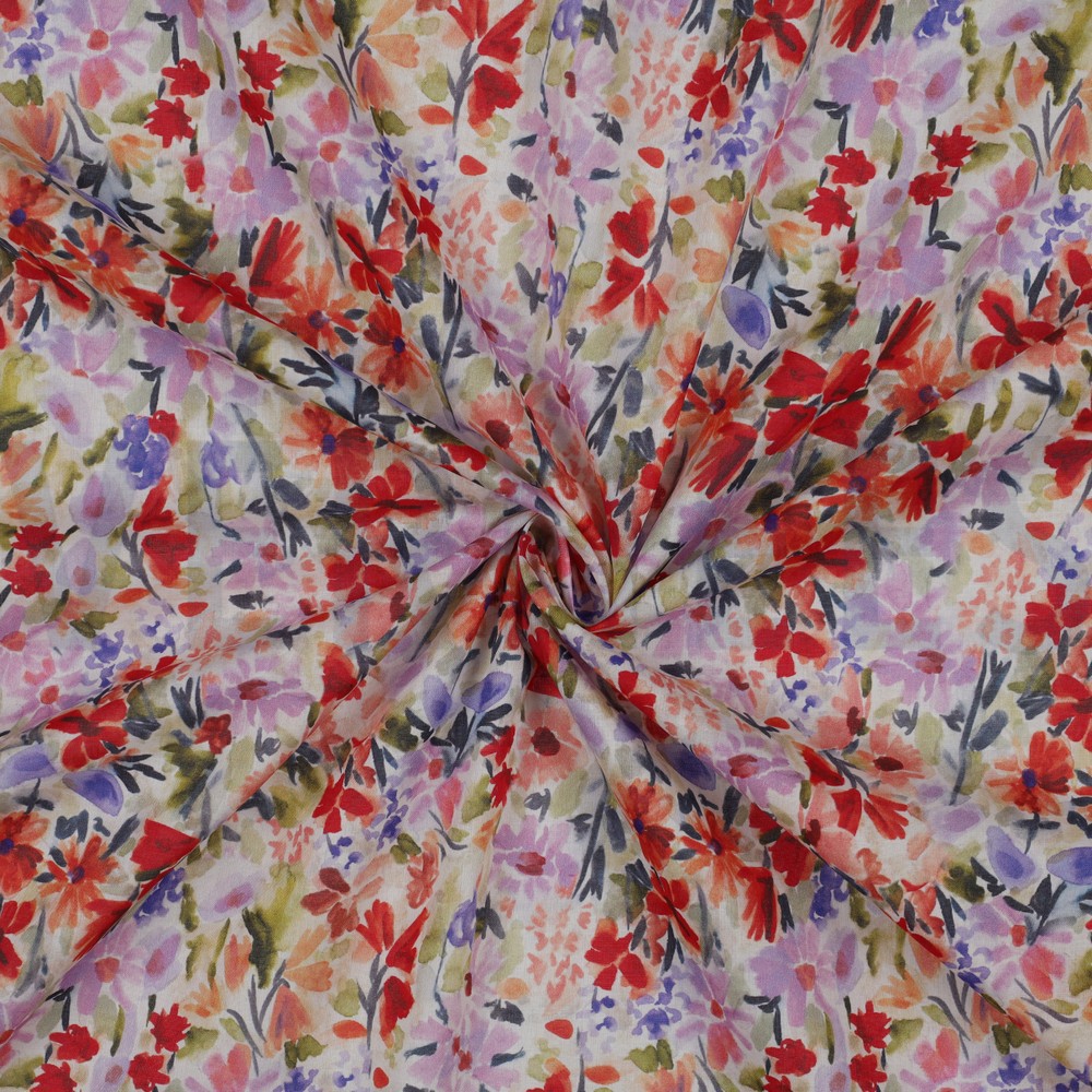 BAUMWOLLE VOILE DIGITAL BLUMEN LILA/VIOLETT #7
