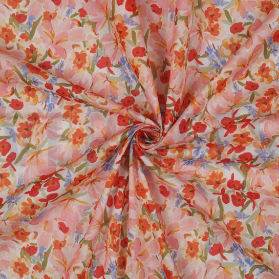 COTON VOILE DIGITAL FLEURS PÊCHE #7