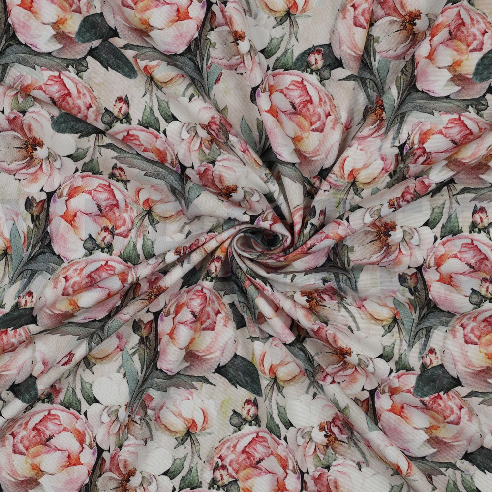 VISCOSE POPLIN STRETCH DIGITAAL BLOEMEN GROEN #7