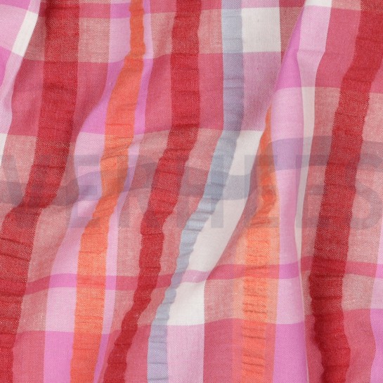 COTON SEERSUCKER TEINT FIL CARREAUX ROSE #7