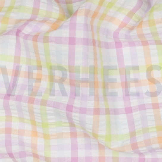 KATOEN SEERSUCKER GARENGEVERFD RUITEN MULTI #7