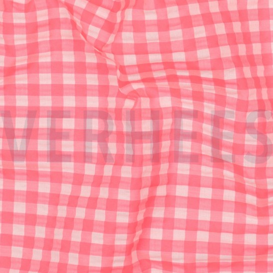 KATOEN GARENGEVERFD NEON RUITEN ROZE #7