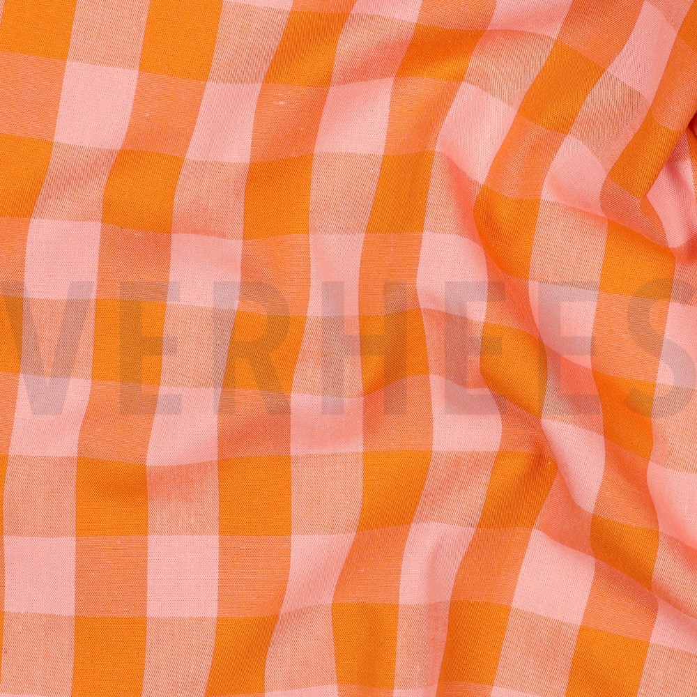 KATOEN GARENGEVERFD RUITEN ORANJE/ZALM #7