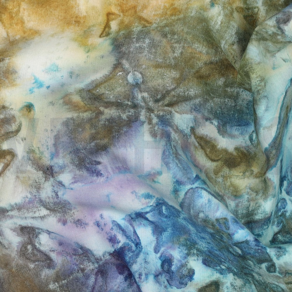 HANDGEMAAKTE BATIK KATOEN GOUD/LAVENDEL #7