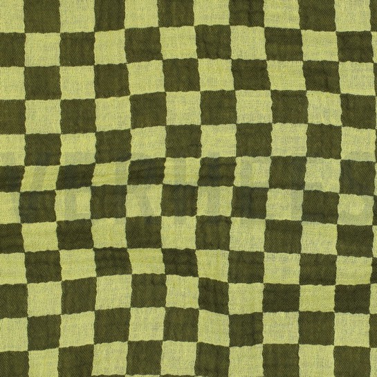 DOUBLE GAZE DE COTON DOUBLE FACE CARREAUX VERT #7