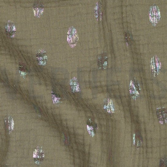 DOUBLE GAUZE FOIL SPOTS MOSS GREEN #7