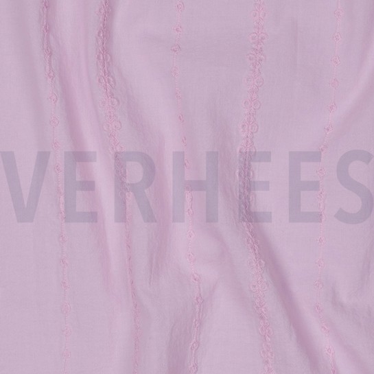 KATOEN VOILE EMBROIDERY STREPEN LILA #7