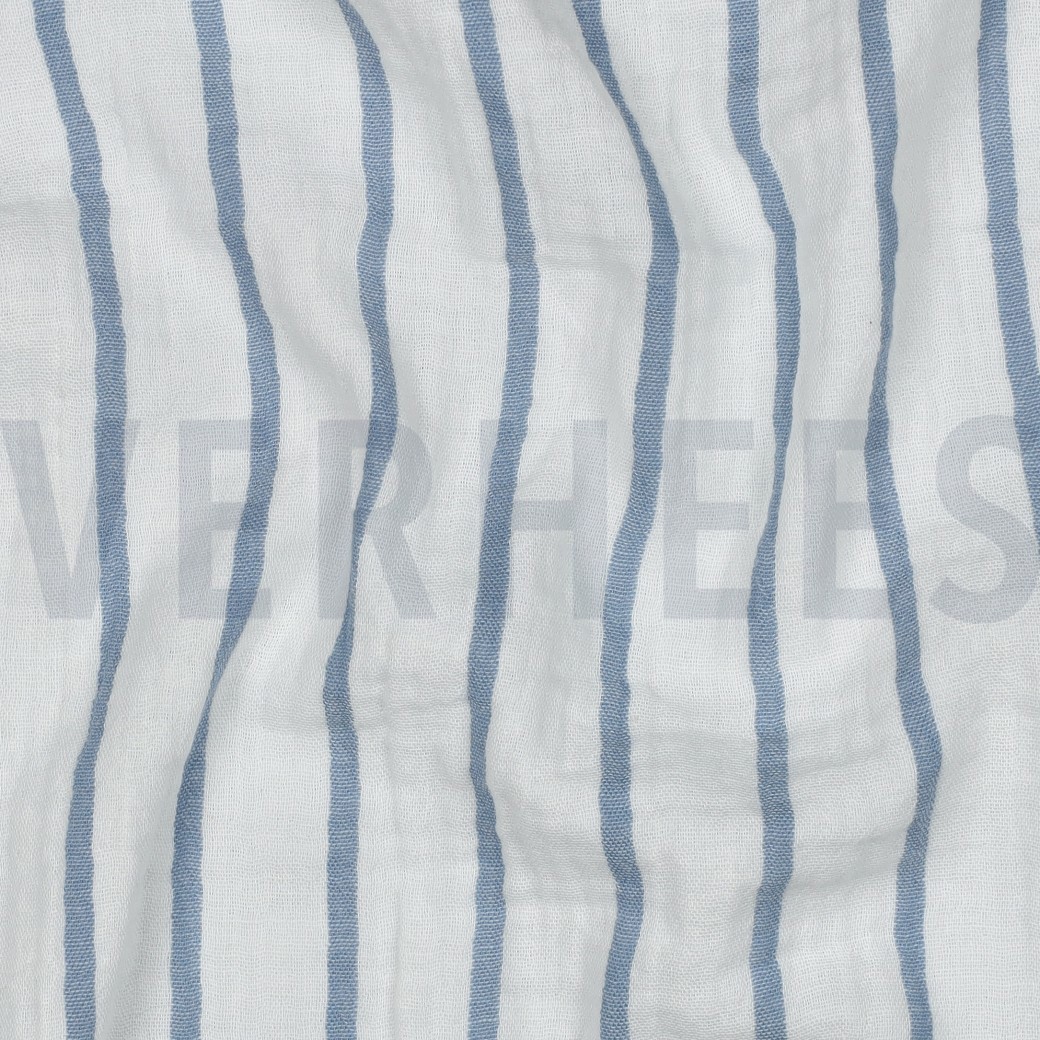 DOUBLE GAZE DE COTON TEINT EN FIL RAYURES BLEU #7