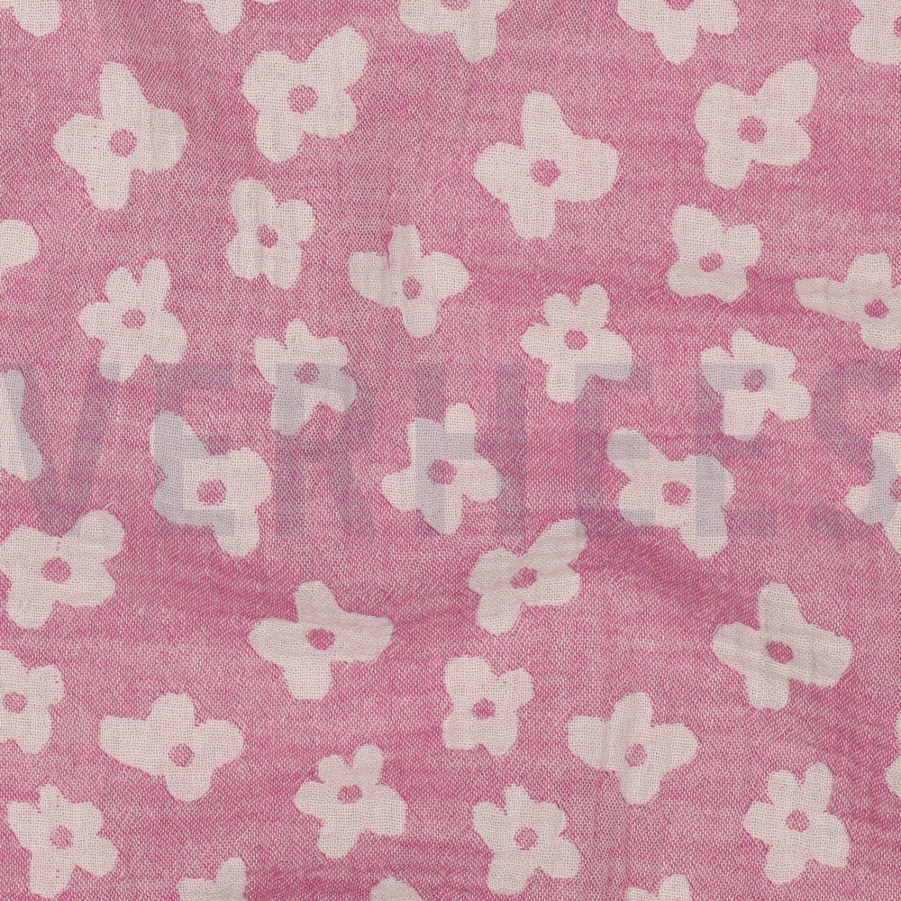 DOUBLE GAZE DE COTON JACQUARD FLEURS CERISE #7