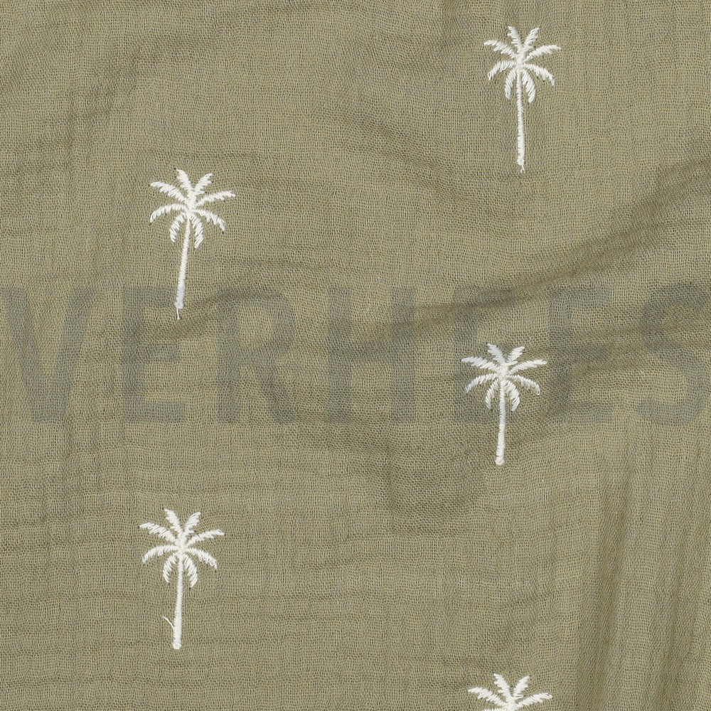 DOUBLE GAUZE EMBROIDERY PALMBOMEN MOSGROEN #7