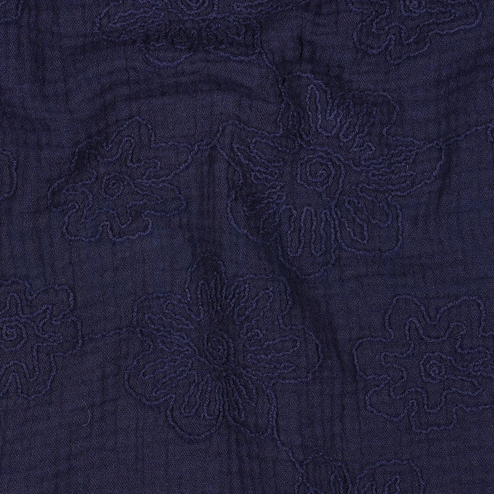 DOUBLE GAUZE EMBROIDERY BLOEMEN MARINEBLAUW #7