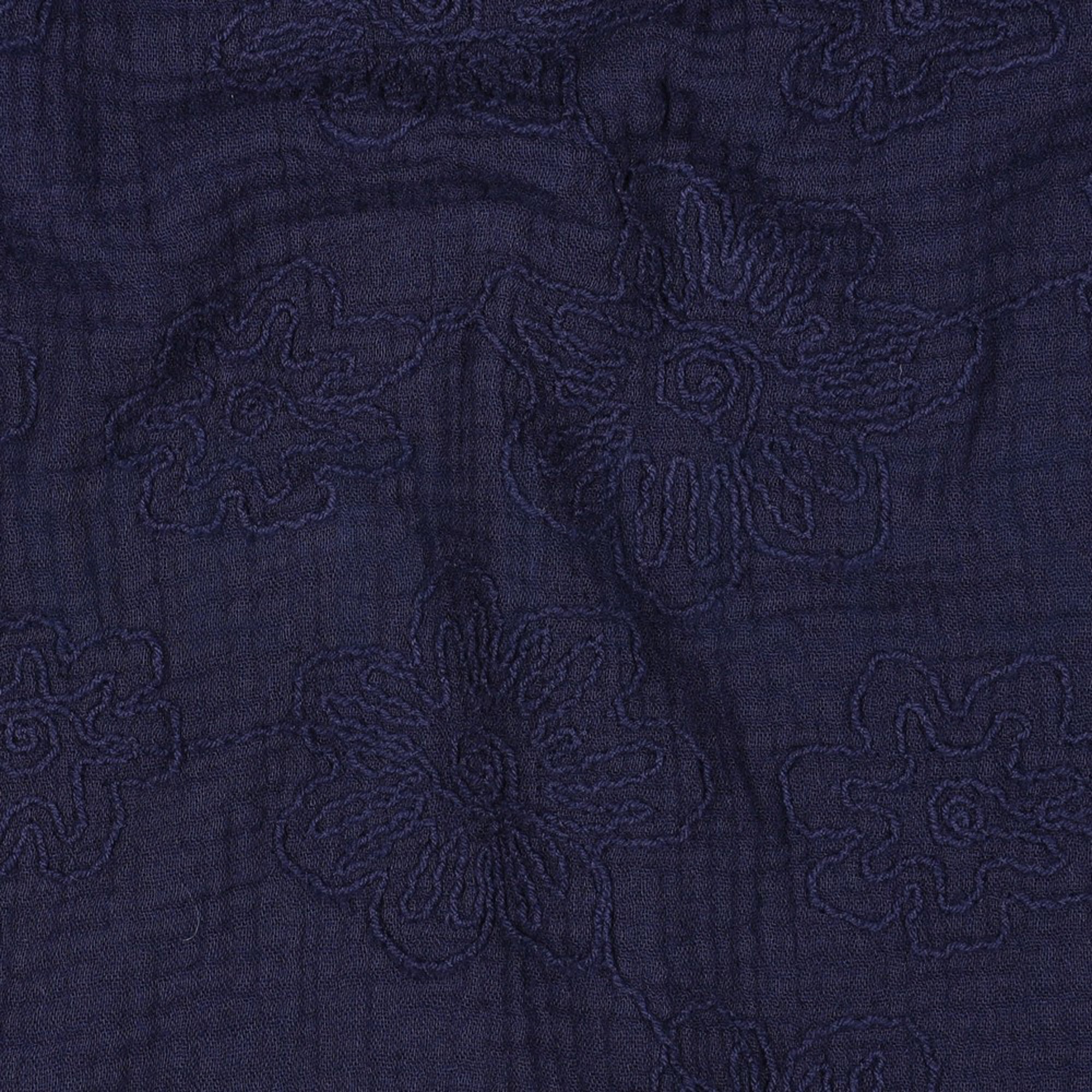 DOUBLE GAZE DE COTON BRODERIE FLEURS BLEU MARINE (high resolution) #2