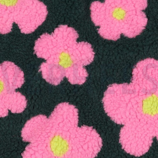 TEDDYSTOFF JACQUARD BLUMEN ARMYGRÜN/ROSA #7