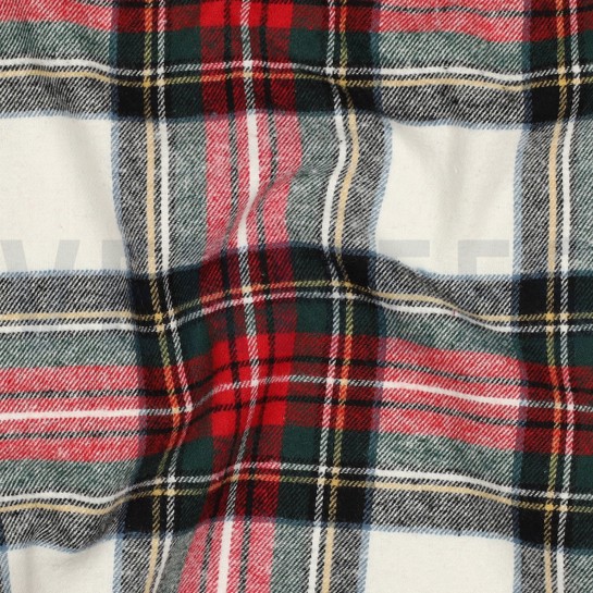 BAUMWOLLE GARNGEFÄRBT ANGERAUT KAROS ECRU/ROT #7