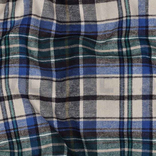 BAUMWOLLE GARNGEFÄRBT ANGERAUT KAROS BLAU #7