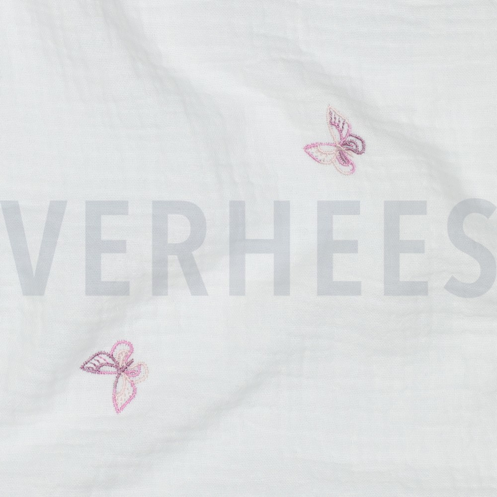 DOUBLE GAUZE EMBROIDERY BUTTERFLIES WHITE #7