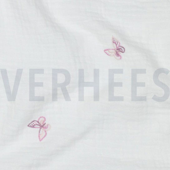 DOUBLE GAUZE EMBROIDERY VLINDERS WIT #7
