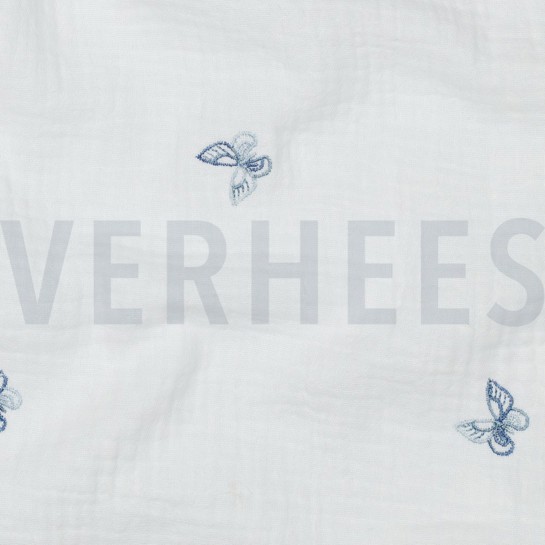 DOUBLE GAUZE EMBROIDERY VLINDERS WIT #7