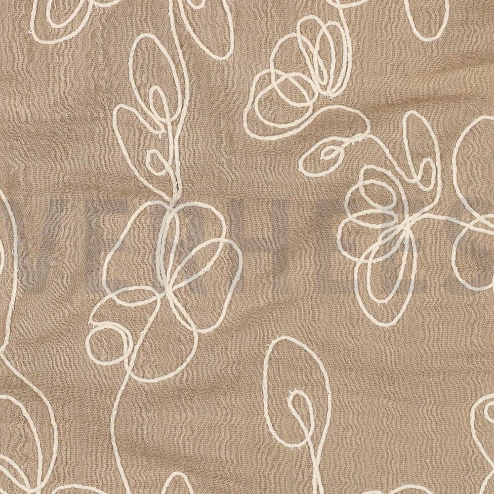 DOUBLE GAUZE EMBROIDERY BLOEMEN BEIGE #7