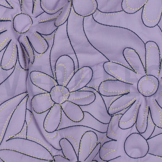 KATOEN GEWATTEERD BLOEMEN LAVENDEL #7
