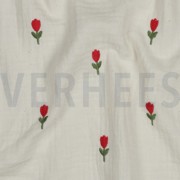 DOUBLE GAZE DE COTON BRODERIE FLEURS NATUREL (thumbnail) #2