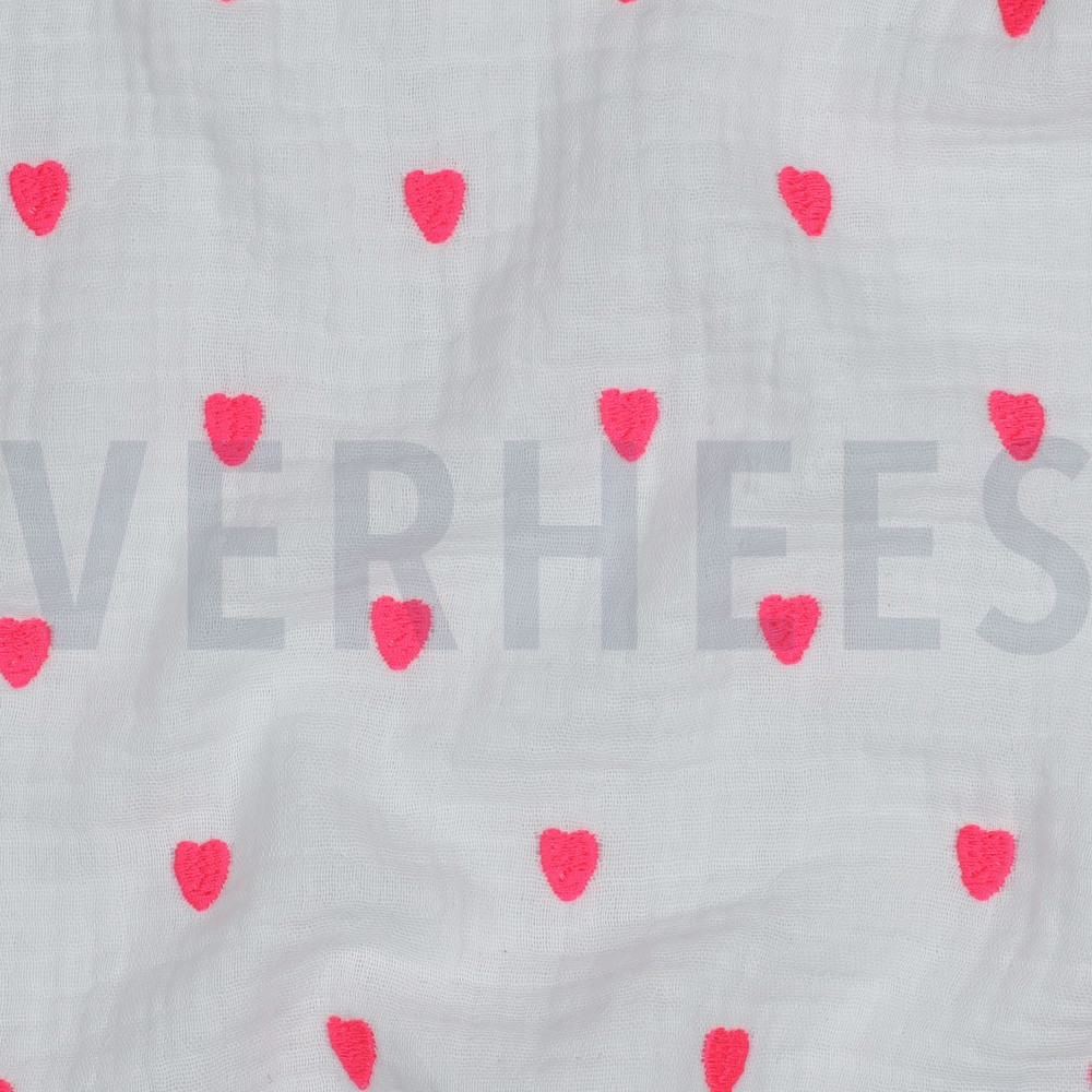 DOUBLE GAUZE EMBROIDERY NEON HEARTS WHITE #7