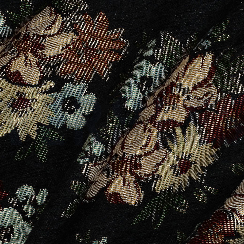 GOBELIN CHENILLE FLOWERS BLACK #7
