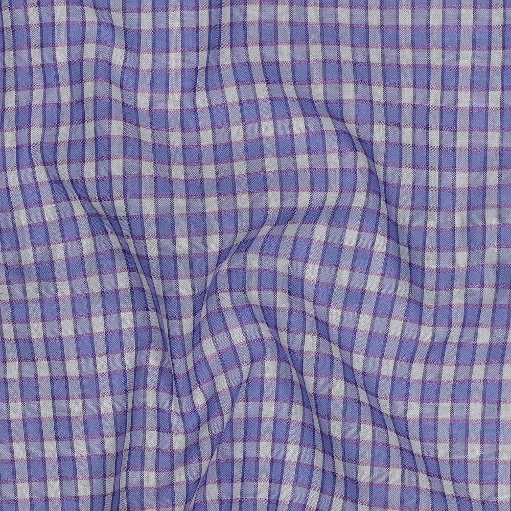 BAUMWOLLE GARNGEFÄRBT KAROS GLÄNZENDER FADEN LAVENDEL #7