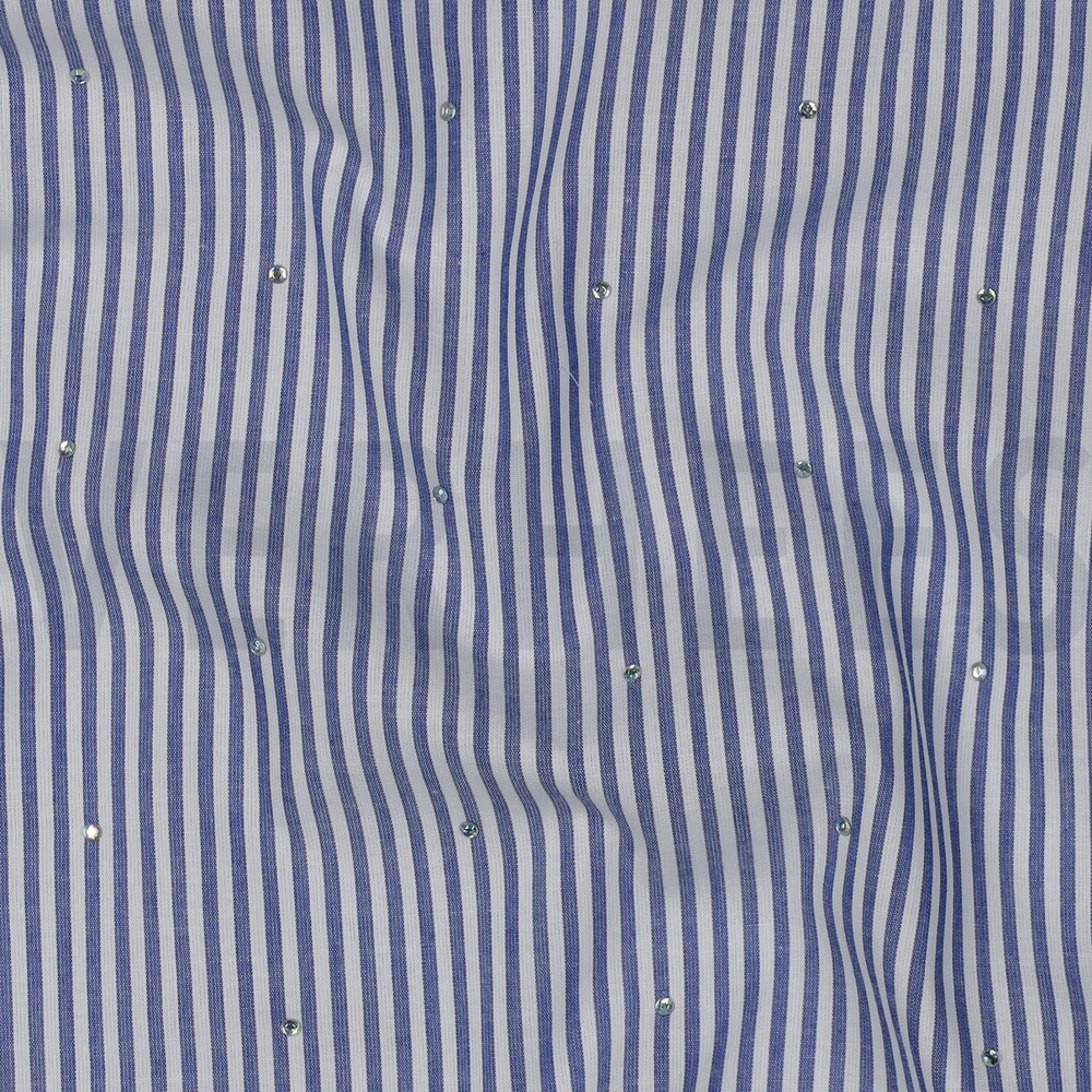 KATOEN GARENGEVERFD STREPEN MET STUDS BLAUW #7