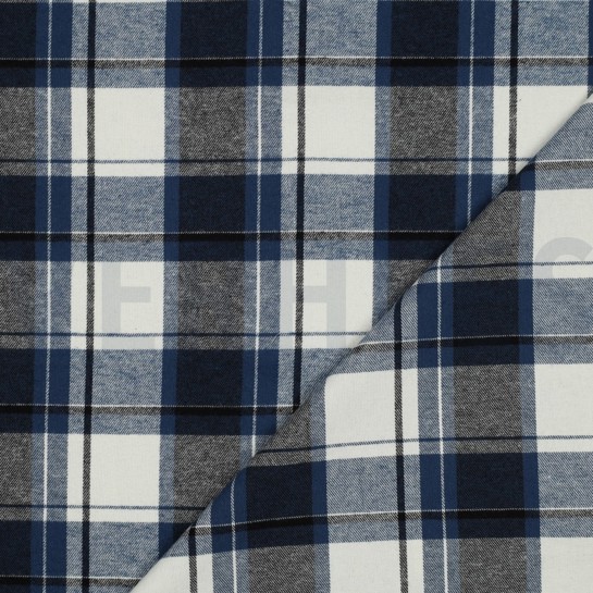 BAUMWOLLE GARNGEFÄRBT ANGERAUT KAROS MARINEBLAU #7