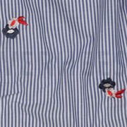 COTON RAYURES BRODERIE FLEURS BLEU (thumbnail) #2