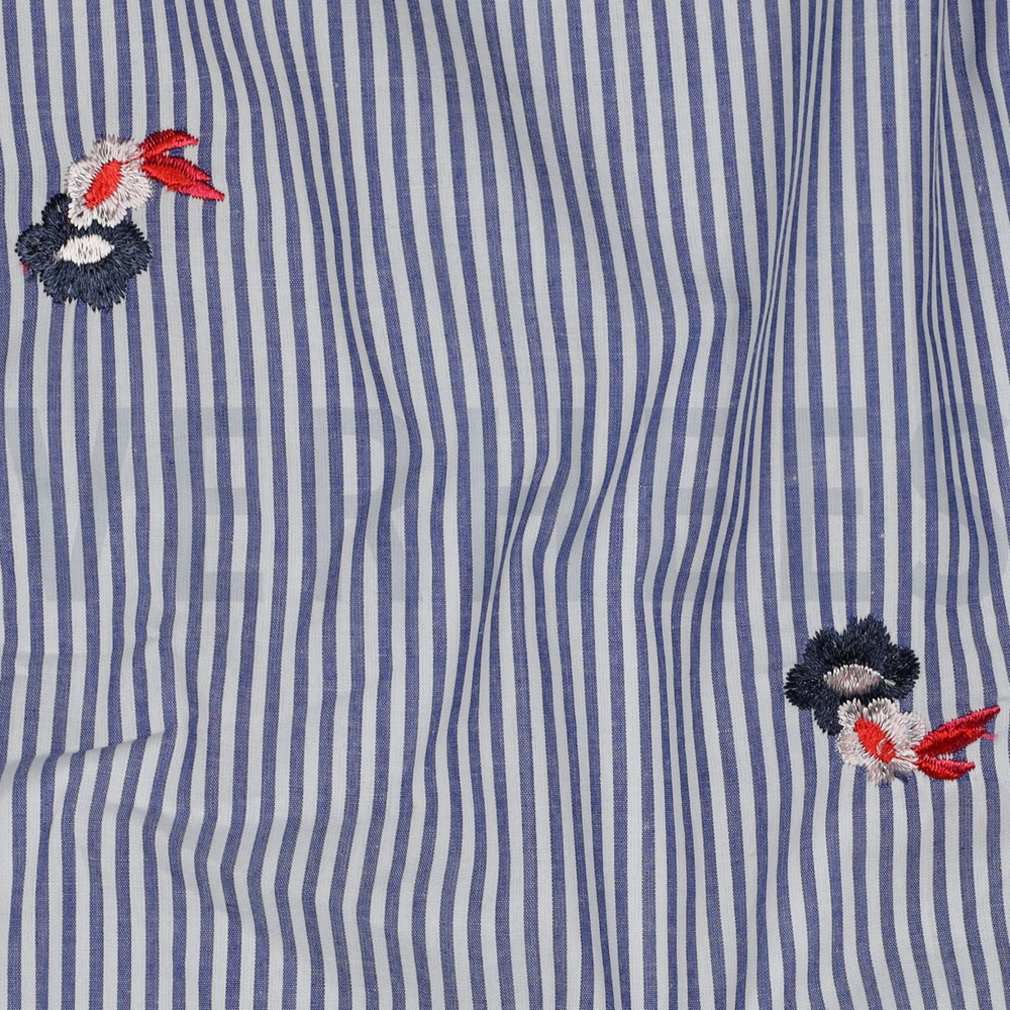 COTON RAYURES BRODERIE FLEURS BLEU (high resolution) #2
