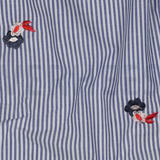COTON RAYURES BRODERIE FLEURS BLEU #7