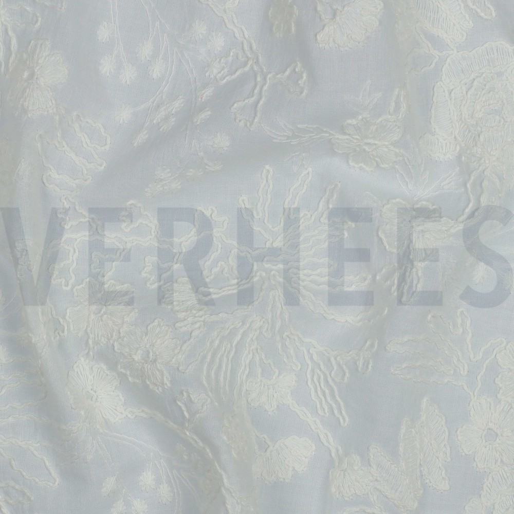 KATOENEN VOILE EMBROIDERY BLOEMEN TWEE-ZIJDIGE GOLFRAND WIT #7