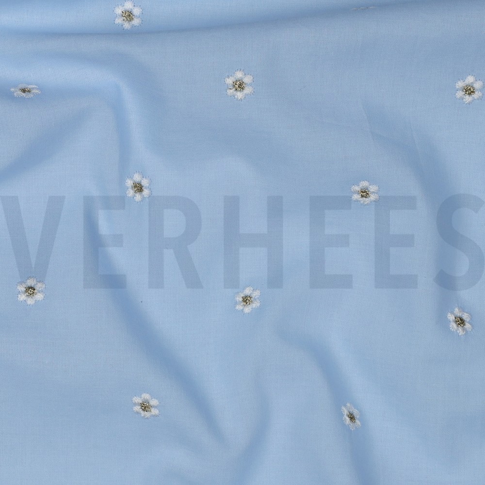 COTTON VOILE EMBROIDERY LUREX FLOWERS LIGHT BLUE #7