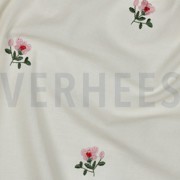BAUMWOLLE VOILE KRINKEL STICKEREI BLUMEN GEBROCHEN WEISS (thumbnail) #2