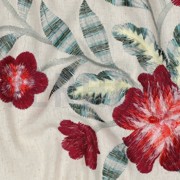 LINEN VISCOSE ONE-SIDE BORDER FLOWERS CERISE (thumbnail) #2